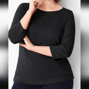 Talbots Pima Cotton Black Half Sleeve Boat Neck Top Basic Classic Tee XL